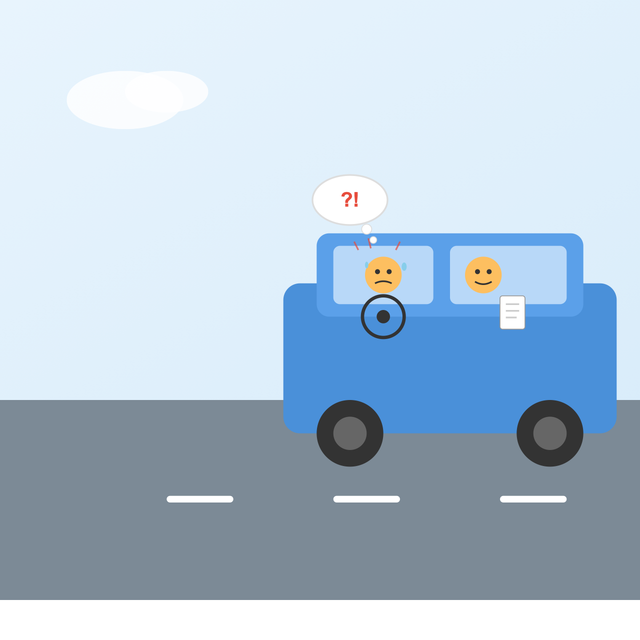 Persona nerviosa al volante antes del examen práctico de conducir