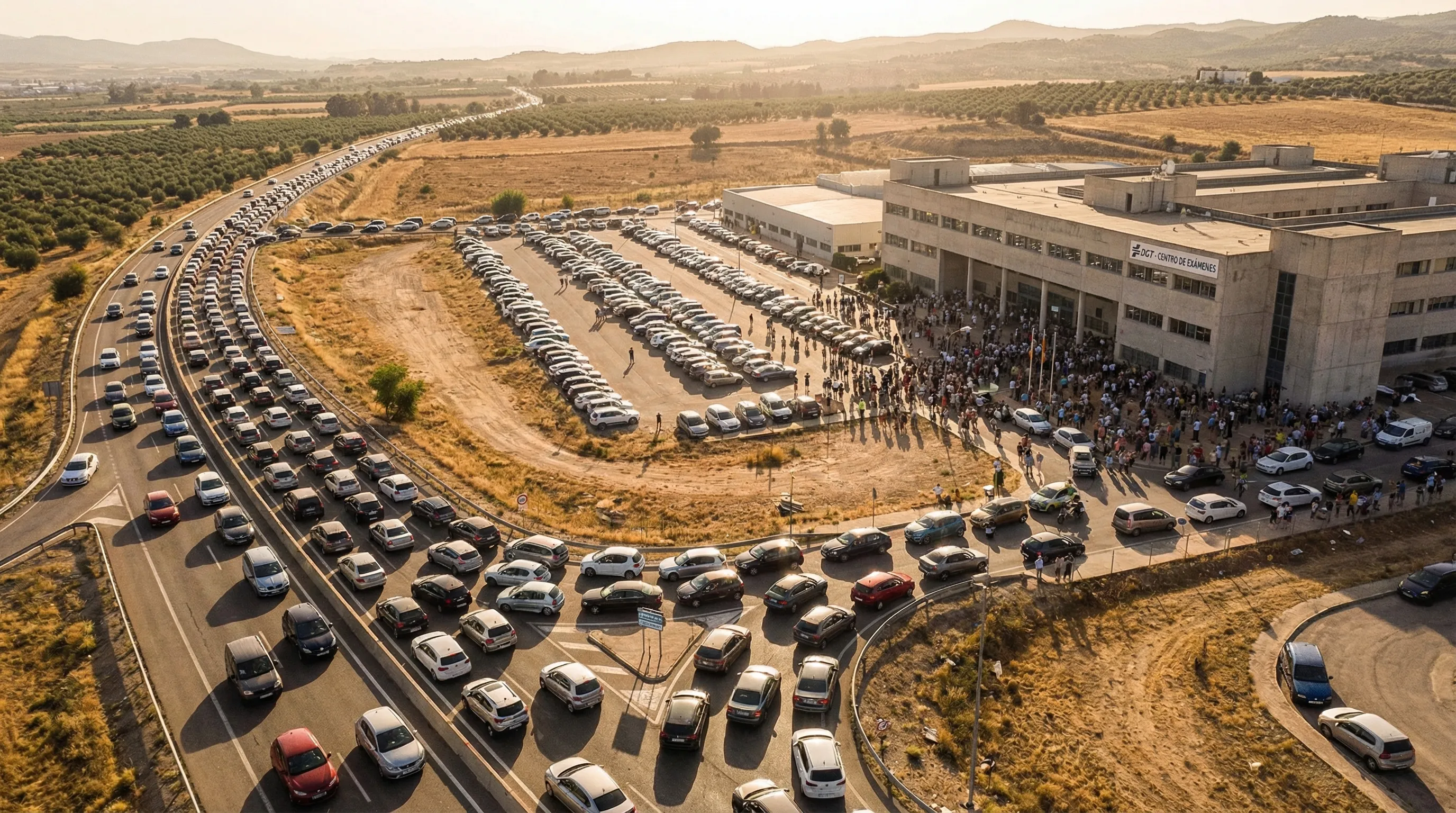 Mapa de España con indicadores de presión en los centros de examen de la DGT mostrando las esperas del examen práctico