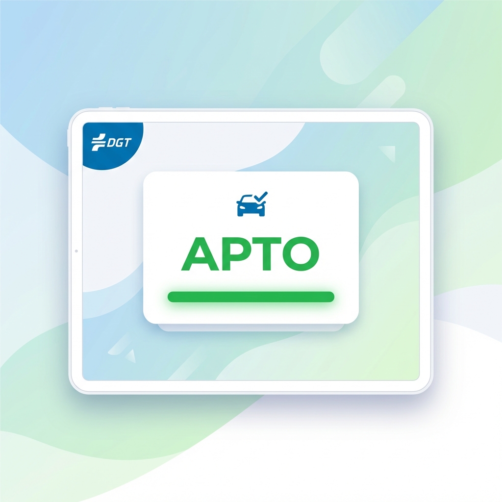 Ilustración mostrando una tableta con resultado de examen de conducir Apto de la DGT