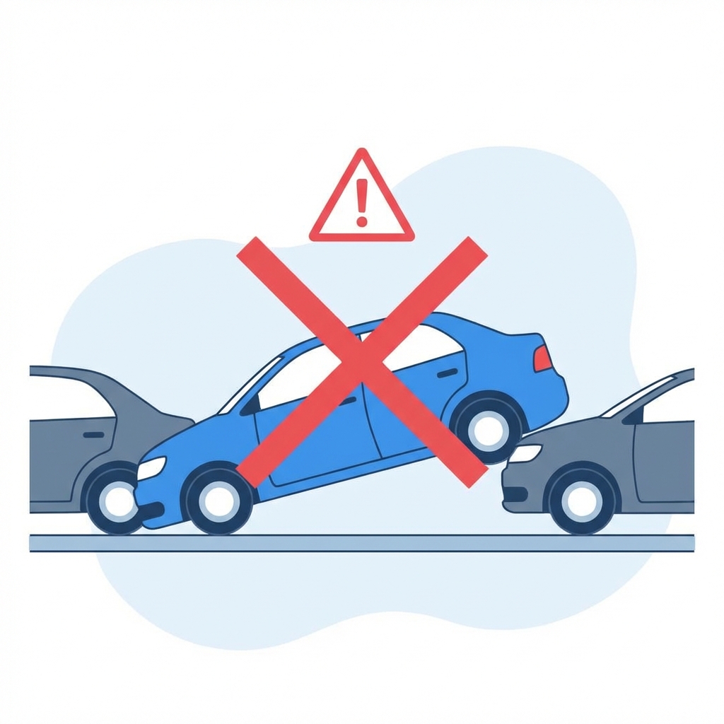 Ilustración de coche aparcando incorrectamente con señal de error
