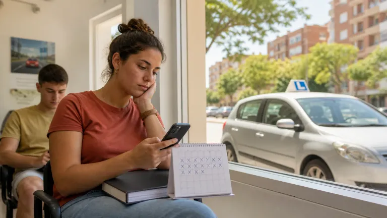 Alumna espera noticias de su examen práctico en una autoescuela durante el verano