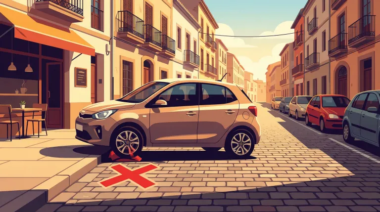 Ilustración de coche aparcando incorrectamente con señal de error