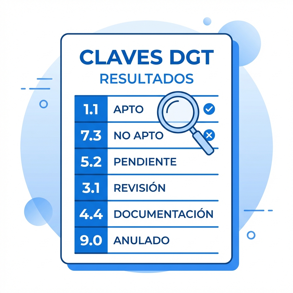 Lupa analizando códigos de resultados de examen de la DGT