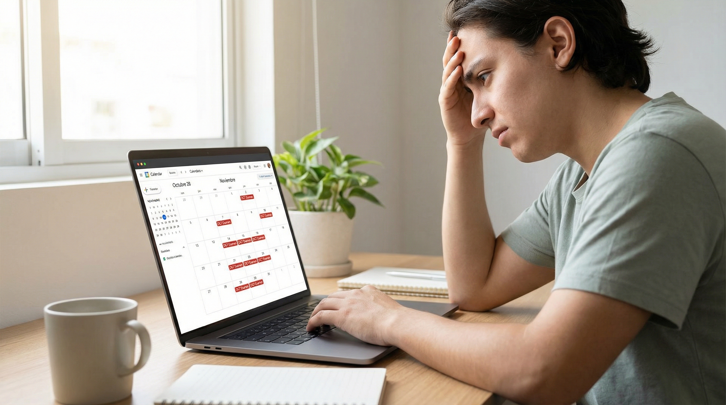 Calendario con meses marcados representando la espera para el examen práctico de conducir de la DGT